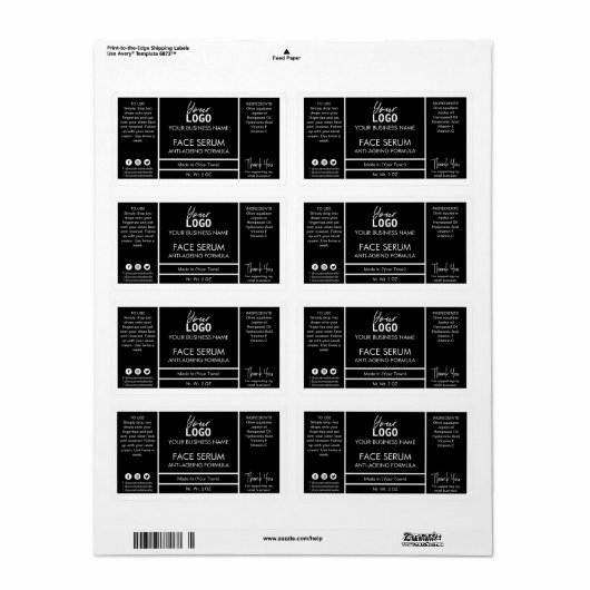 Professional Black White Border Face Oil Serum Etiket (Full Sheet)