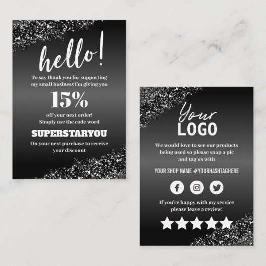 Professional Black White Hartelijk dank Visitekaartje (Voorkant / Achterkant)