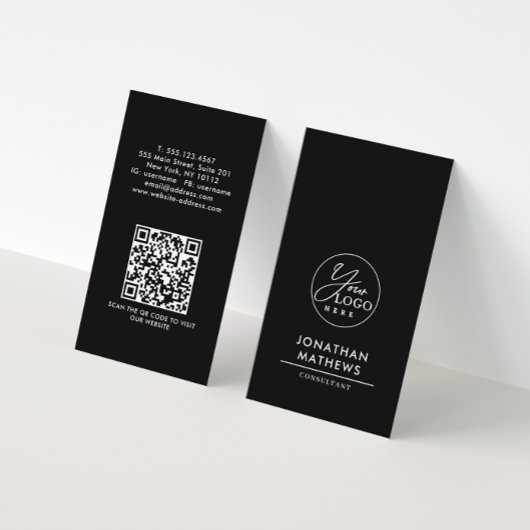 Professional Black White Logo QR-code Visitekaartje
