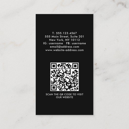 Professional Black White Logo QR-code Visitekaartje (Achterkant)