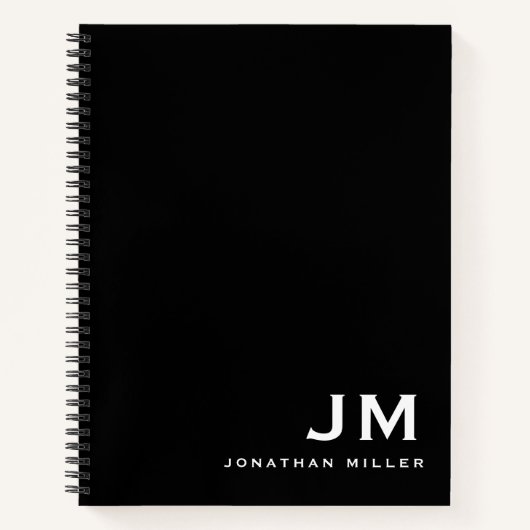 Professional Black White Monogram Initialen Notitieboek (Voorkant)