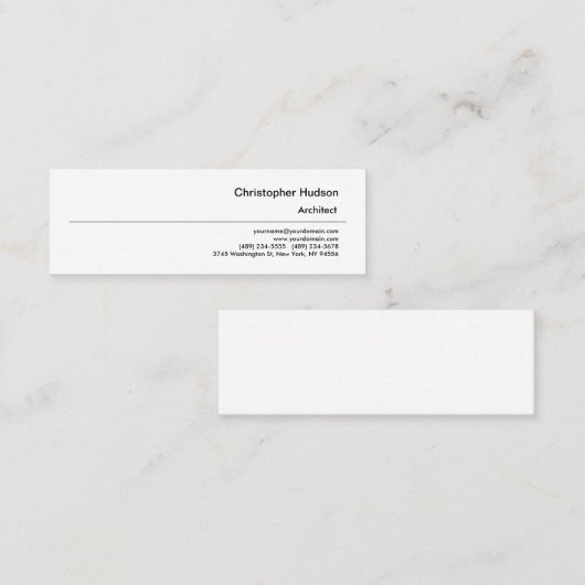 Professional Black White Simple Plain Architect Mini Visitekaartje (Voorkant / Achterkant)