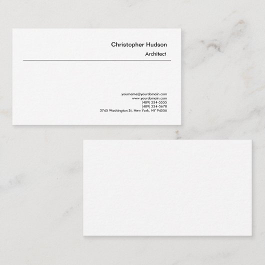 Professional Black White Simple Plain Architect Visitekaartje (Voorkant / Achterkant)