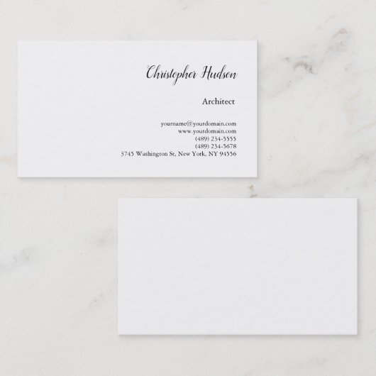 Professional Black White Simple Plain Architect Visitekaartje (Voorkant / Achterkant)
