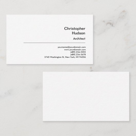Professional Black White Simple Plain Architect Visitekaartje (Voorkant / Achterkant)