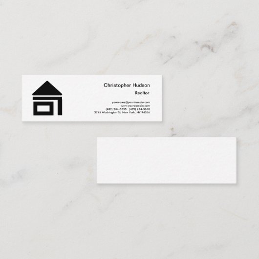 Professional Black White Simple Plain Realtor Mini Visitekaartje (Voorkant / Achterkant)