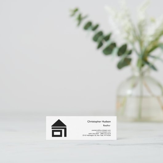Professional Black White Simple Plain Realtor Mini Visitekaartje (Staand voorkant)