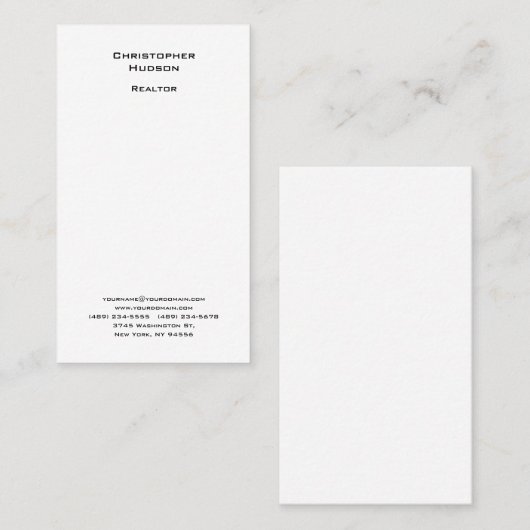 Professional Black White Simple Plain Realtor Visitekaartje (Voorkant / Achterkant)