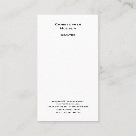 Professional Black White Simple Plain Realtor Visitekaartje (Voorkant)