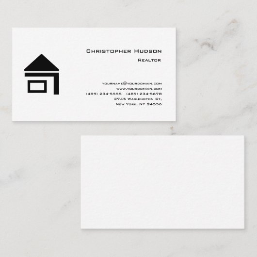 Professional Black White Simple Plain Realtor Visitekaartje (Voorkant / Achterkant)