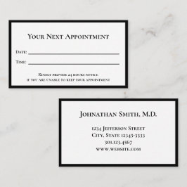 Professional Black White Sjabloon Doctor's Kantoor Afsprakenkaartje