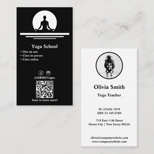 Professional Black & White Yoga-Visitekaartje Klantenkaartje (Voorkant / Achterkant)