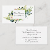 Professional Blue en Blush Waterverf Bouquet Visitekaartje (Voorkant / Achterkant)