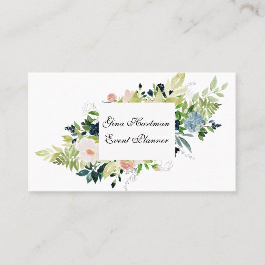 Professional Blue en Blush Waterverf Bouquet Visitekaartje (Voorkant)