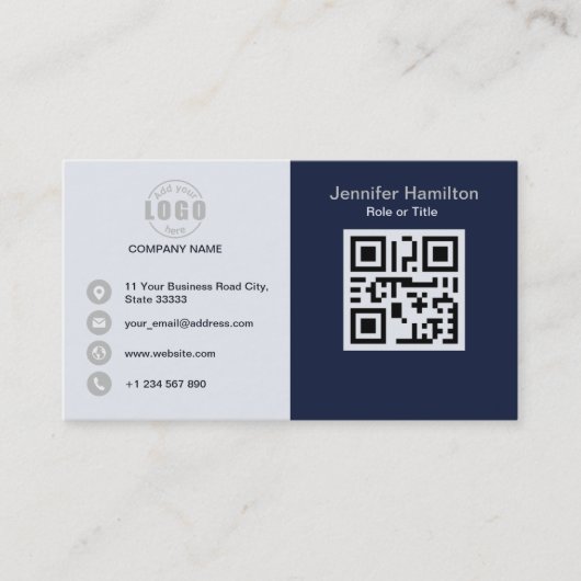 Professional Blue Grey voeg uw Logo QR Code toe Visitekaartje (Voorkant)