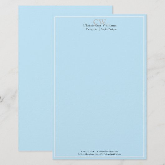 Professional Blue-minimalist Briefpapier (Voorkant / Achterkant)