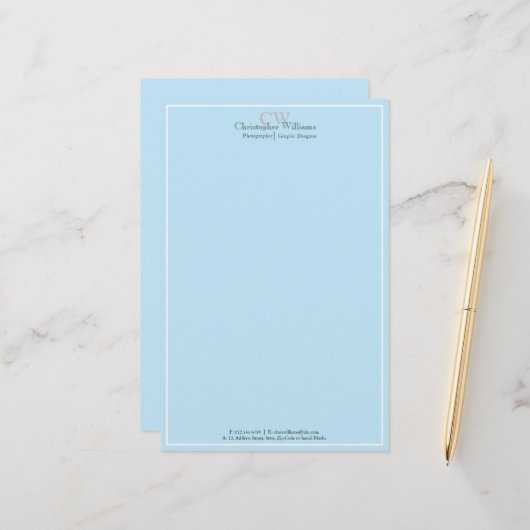 Professional Blue-minimalist Briefpapier (Voorkant / Achterkant in situ)