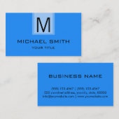 Professional Blue Solid Color Monogram Visitekaartje (Voorkant / Achterkant)