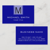 Professional Blue Solid Color Monogram Visitekaartje (Voorkant / Achterkant)