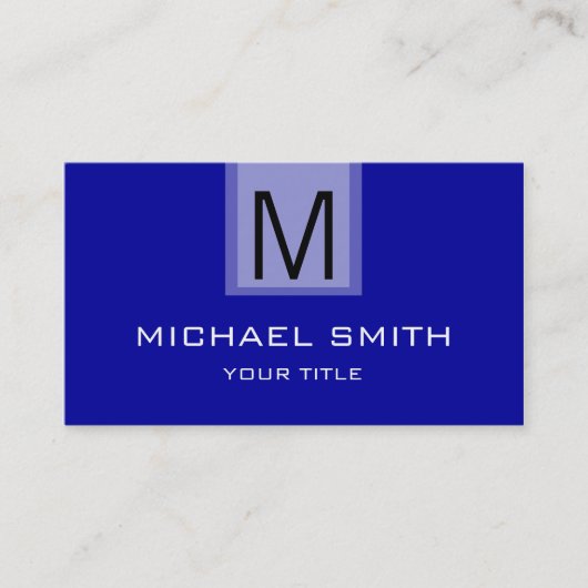 Professional Blue Solid Color Monogram Visitekaartje (Voorkant)