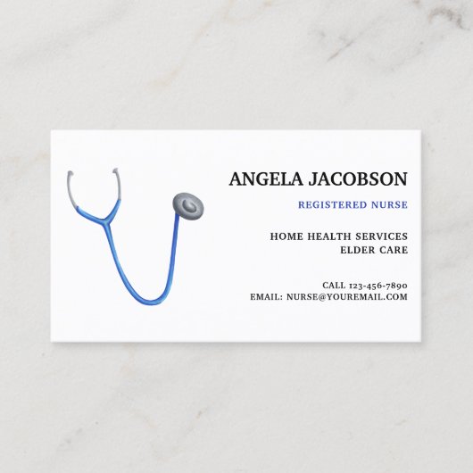 Professional Blue Stethoscope Nurse Business Card Visitekaartje (Voorkant)