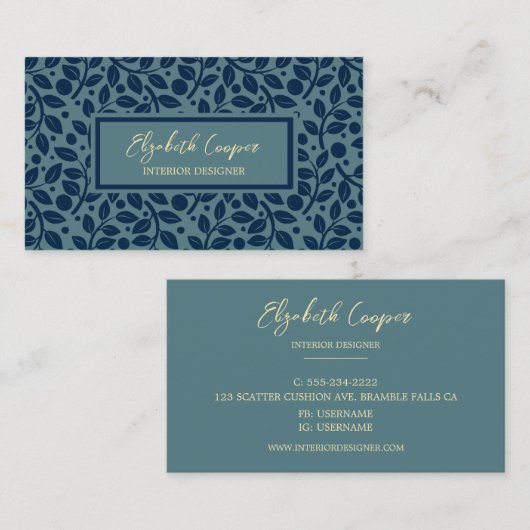 Professional Blue Tone Leaf Pattern Visitekaartje (Voorkant / Achterkant)