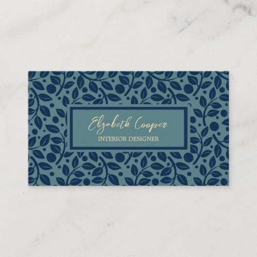 Professional Blue Tone Leaf Pattern Visitekaartje (Voorkant)