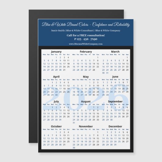 Professional Blue White Black 2026 Calendar Magnet (Voorkant / Achterkant)
