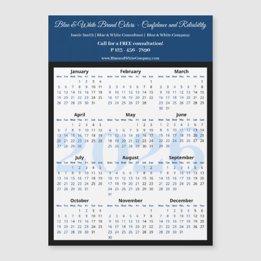 Professional Blue White Black 2026 Calendar Magnet (Voorkant)
