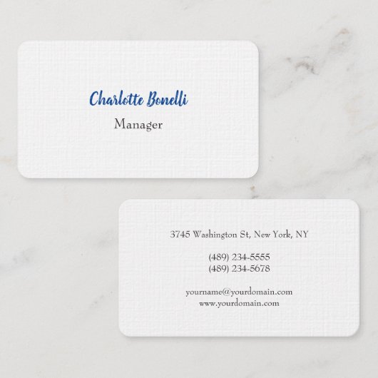 Professional Blue White minimalist Premium Linen Visitekaartje (Voorkant / Achterkant)