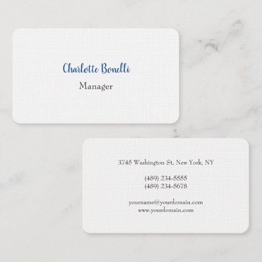 Professional Blue White minimalist Premium Linen Visitekaartje (Voorkant / Achterkant)