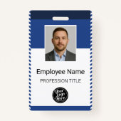 Professional Blue White Stripe Employee Photo ID Badge (Voorkant)