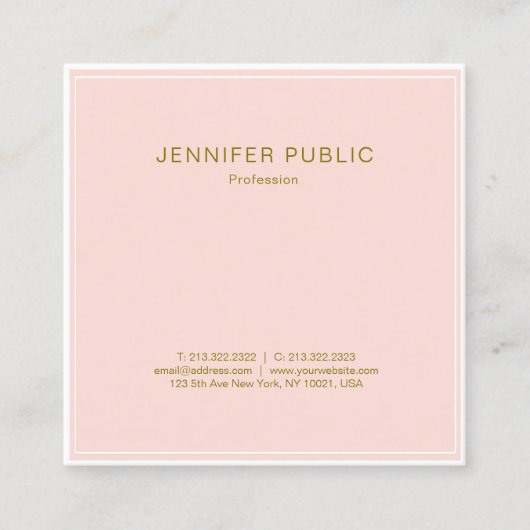 Professional Blush Pink Gold Chic Design Luxe Vierkante Visitekaartje (Voorkant)