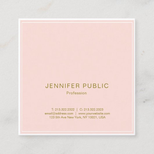 Professional Blush Pink Gold Elegant Luxury Plain Vierkante Visitekaartje (Voorkant)