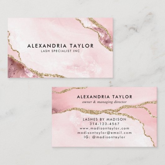 Professional Blush Pink Gold Glitter Marble Agate Visitekaartje (Voorkant / Achterkant)