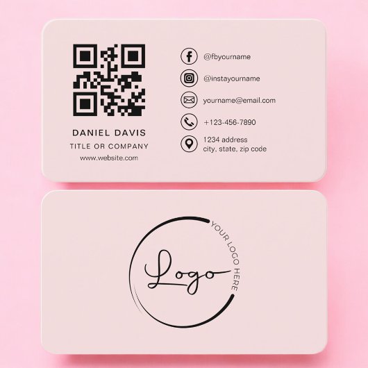 Professional Blush Pink Logo QR Code Visitekaartje