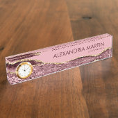 Professional Bourgogne Pink Gold Glitter Kantoor Naambordje (Zijkant)