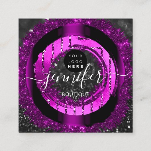 Professional Boutique Logo Glitter Hot Pink Vierkante Visitekaartje (Voorkant)