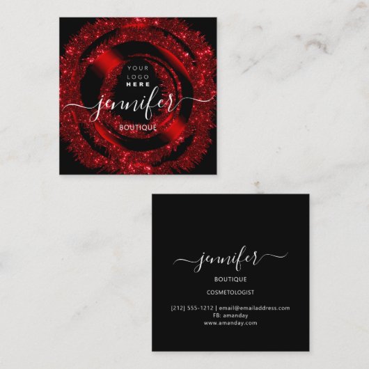 Professional Boutique Logo Glitter Red Logo Vierkante Visitekaartje (Voorkant / Achterkant)