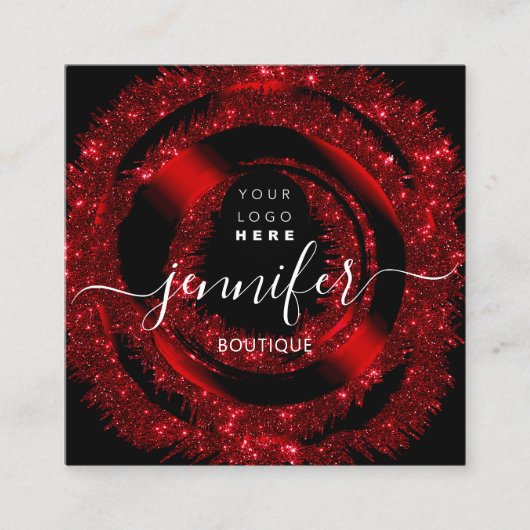 Professional Boutique Logo Glitter Red Logo Vierkante Visitekaartje (Voorkant)