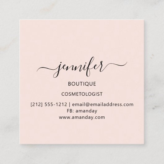 Professional Boutique Shop Beauty Navy Roze Vierkante Visitekaartje (Achterkant)