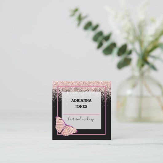Professional Boutique Shop Glitter Butterfly Squar Vierkante Visitekaartje (Staand voorkant)