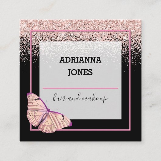 Professional Boutique Shop Glitter Butterfly Squar Vierkante Visitekaartje (Voorkant)