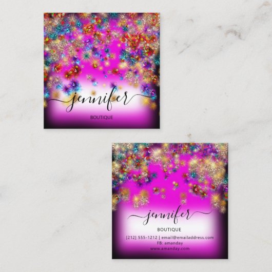 Professional Boutique Shop Glitter Confetti Roze Vierkante Visitekaartje (Voorkant / Achterkant)