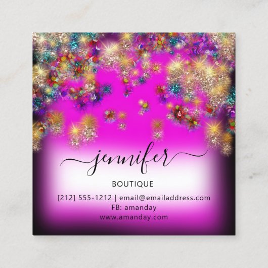 Professional Boutique Shop Glitter Confetti Roze Vierkante Visitekaartje (Achterkant)