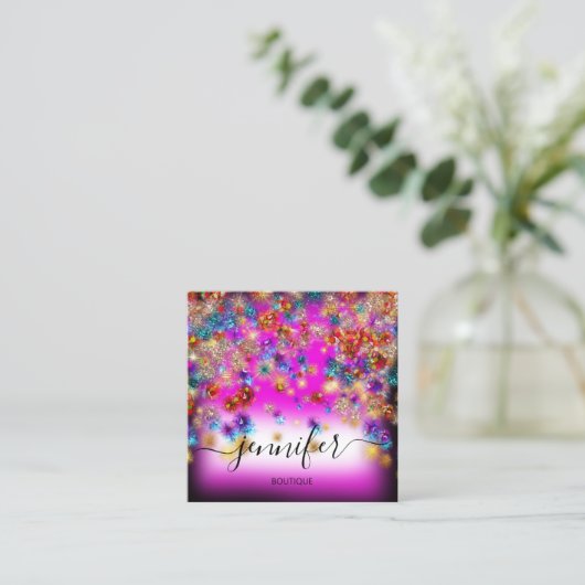 Professional Boutique Shop Glitter Confetti Roze Vierkante Visitekaartje (Staand voorkant)