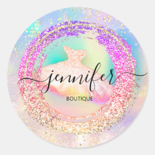 Professional Boutique Shop Glitter Dres Holograaf Ronde Sticker