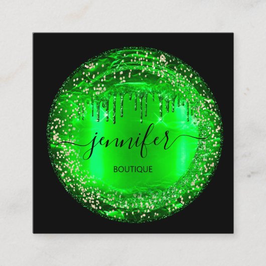 Professional Boutique Shop Glitter Drip Emerald Vierkante Visitekaartje (Voorkant)