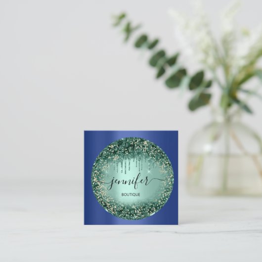 Professional Boutique Shop Glitter Green BlueNavy Vierkante Visitekaartje (Staand voorkant)