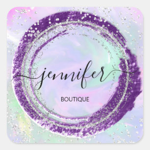Professional Boutique Shop Glitter Paars Silver Vierkante Sticker